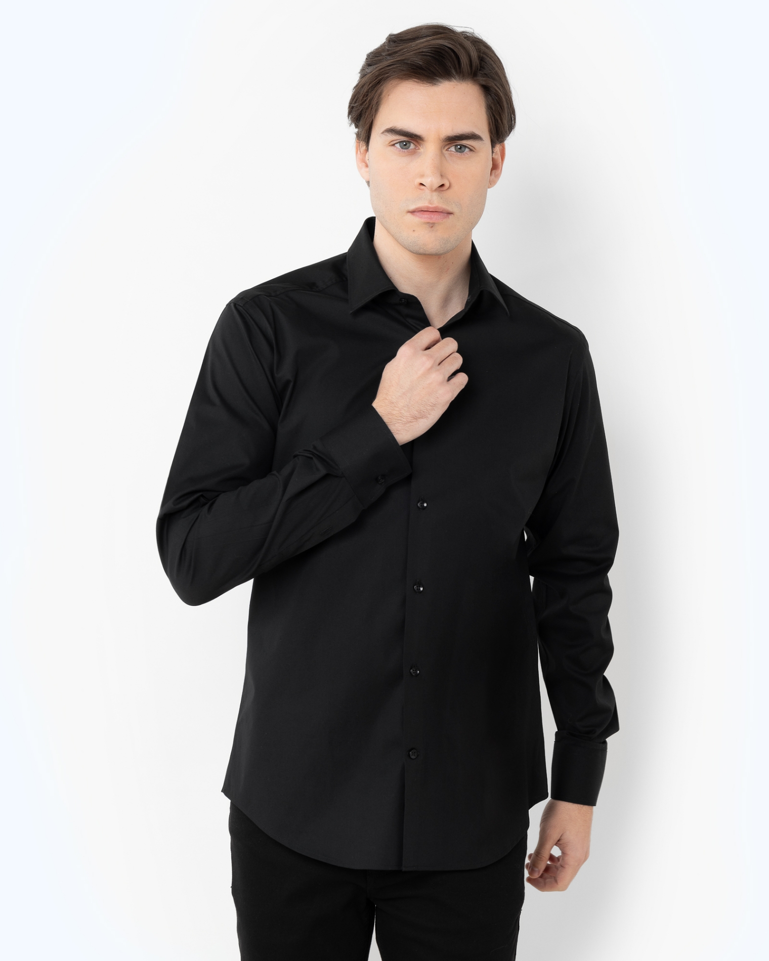 ΠΟΥΚΑΜΙΣΟ ΠΟΠΛΙΝΑ SLIM FIT ΜΑΥΡΟ