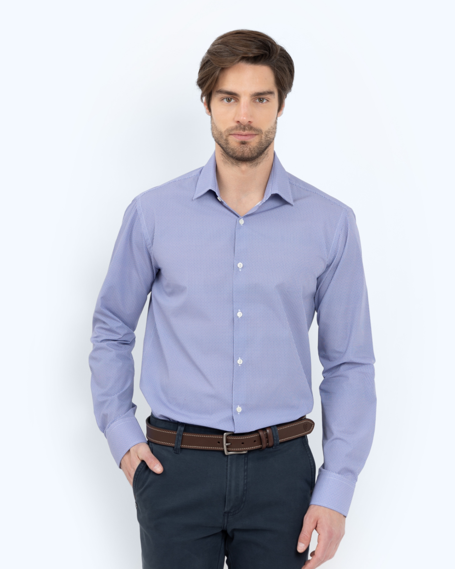 ΠΟΥΚΑΜΙΣΟ CHARLES ΠΟΠΛΙΝΑ SLIM FIT ΜΠΛΕ