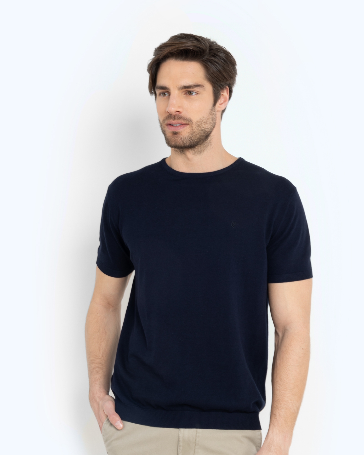 ΠΛΕΚΤΟ T-SHIRT REGULAR FIT ΜΠΛΕ