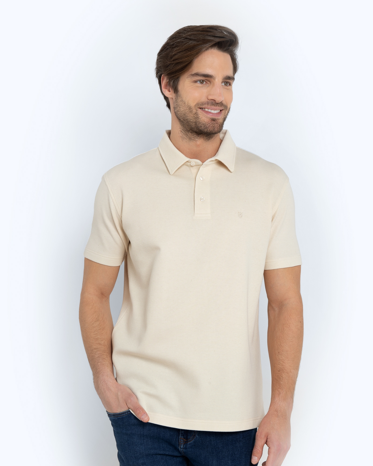 POLO PIQUE WAFFLE REGULAR FIT ΜΠΕΖ