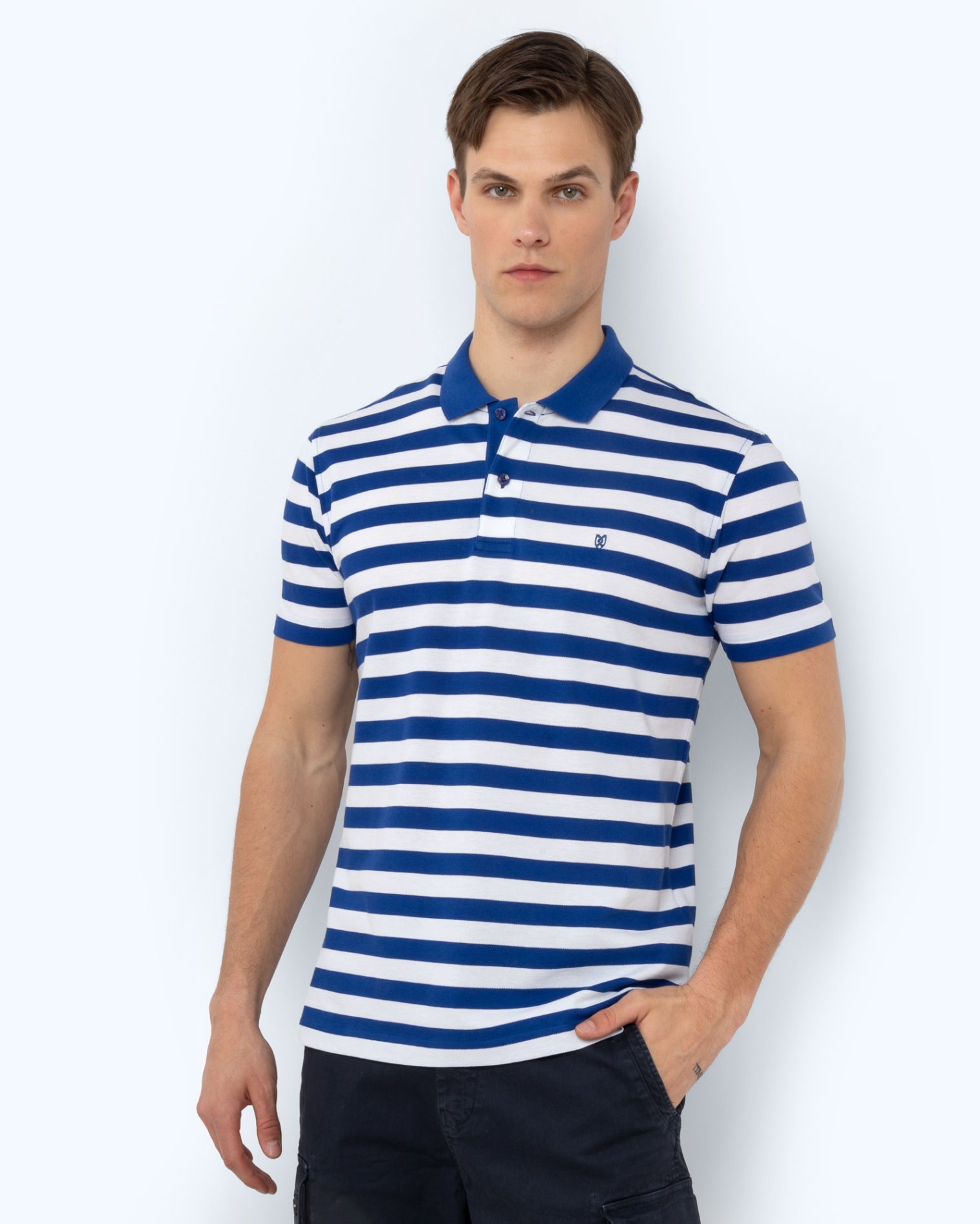 POLO PIQUE REGULAR FIT ΡΙΓΕΣ ΜΠΛΕ