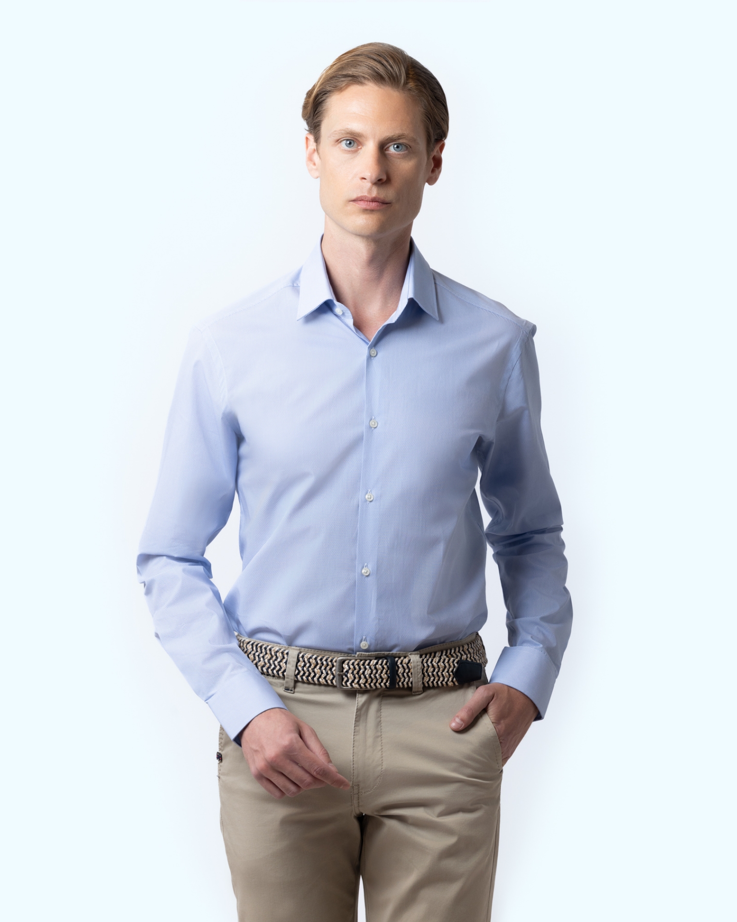 ΠΟΥΚΑΜΙΣΟ CHARLES ΠΟΠΛΙΝΑ SLIM FIT ΓΑΛΑΖΙΟ