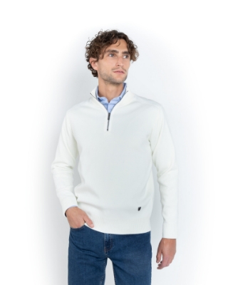 	ΠΛΕΚΤΟ ΒΑΜΒΑΚΕΡΟ HALF-ZIP ΕΚΡΟΥ thumb