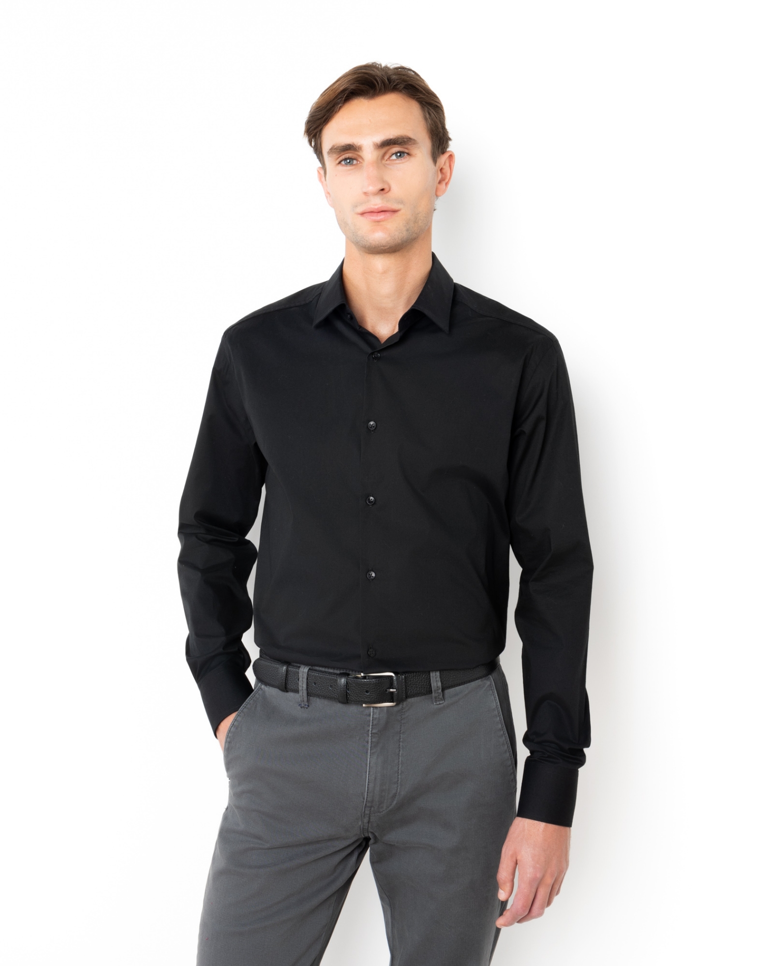 ΠΟΥΚΑΜΙΣΟ ΠΟΠΛΙΝΑ SLIM FIT ΜΑΥΡΟ