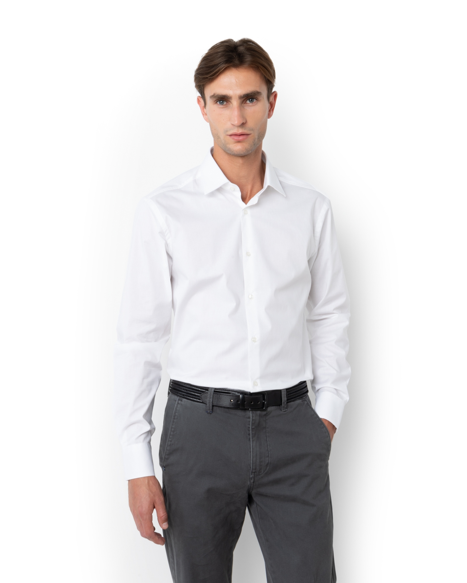 ΠΟΥΚΑΜΙΣΟ ΠΟΠΛΙΝΑ SLIM FIT ΛΕΥΚΟ