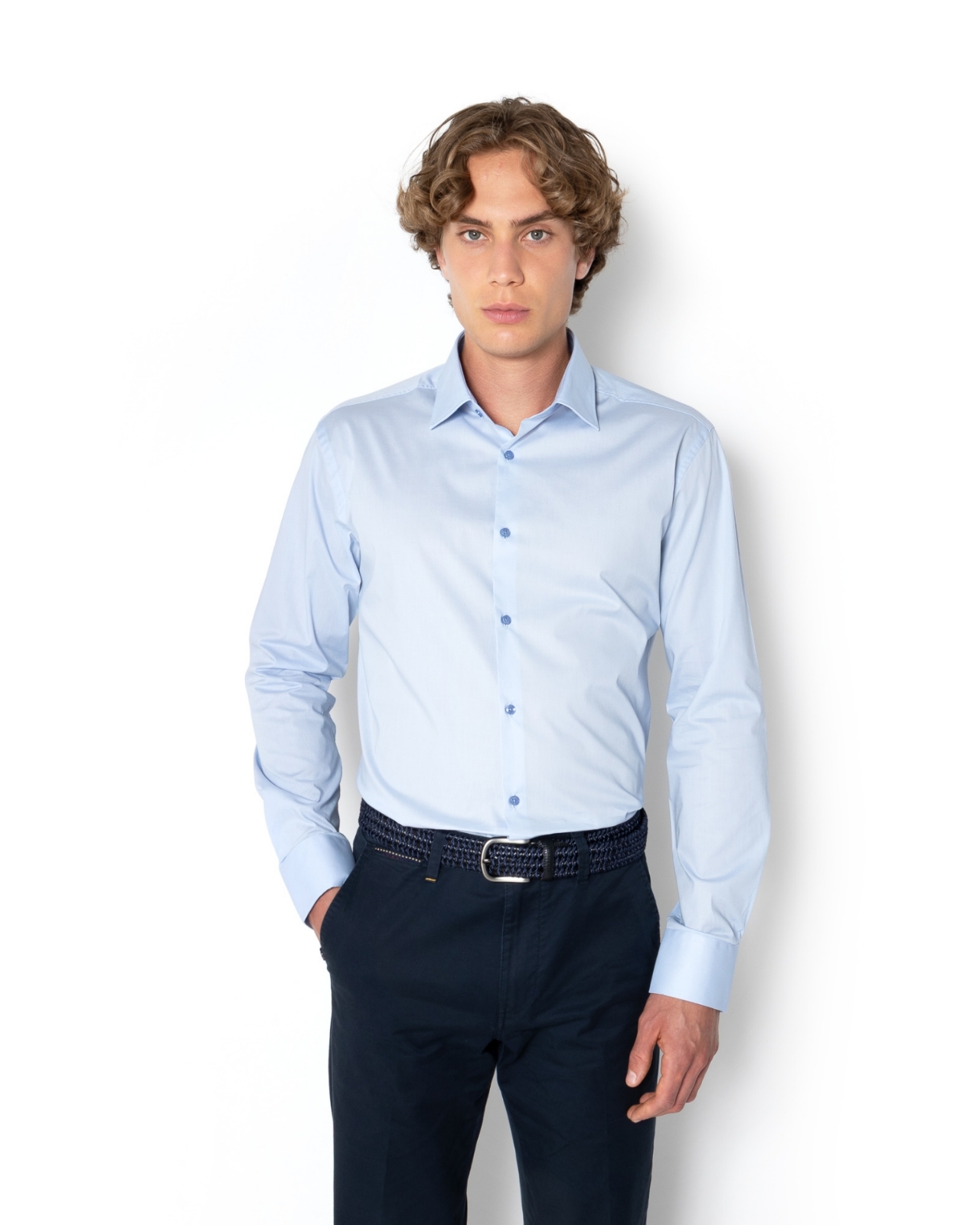 ΠΟΥΚΑΜΙΣΟ ΠΟΠΛΙΝΑ ΓΑΛΑΖΙΟ SLIM FIT