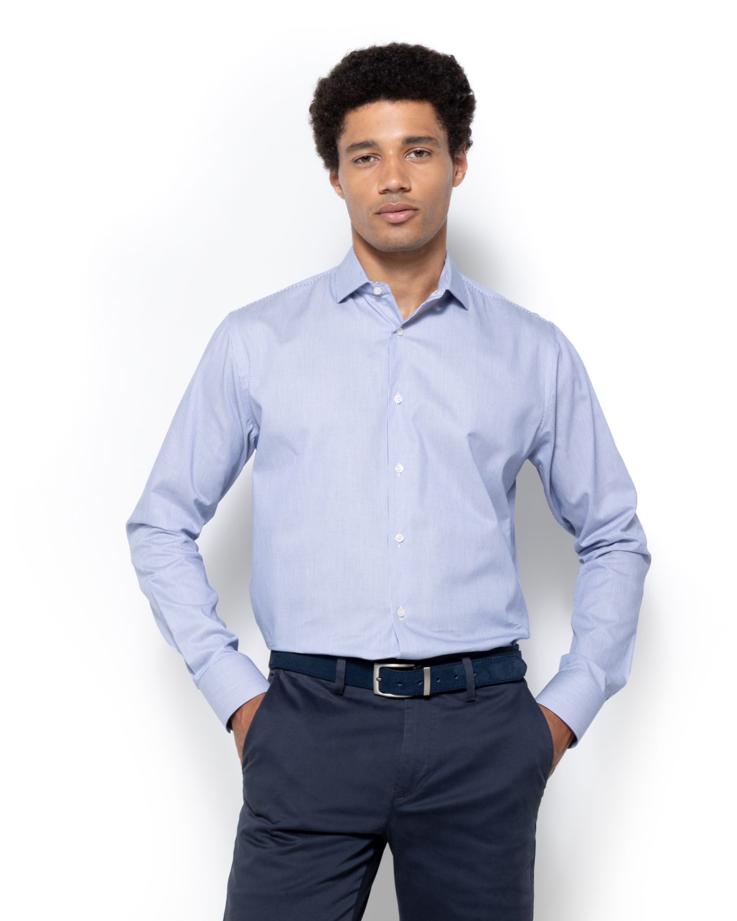 ΠΟΥΚΑΜΙΣΟ TWILL ΡΙΓΕΣ ΜΠΛΕ 