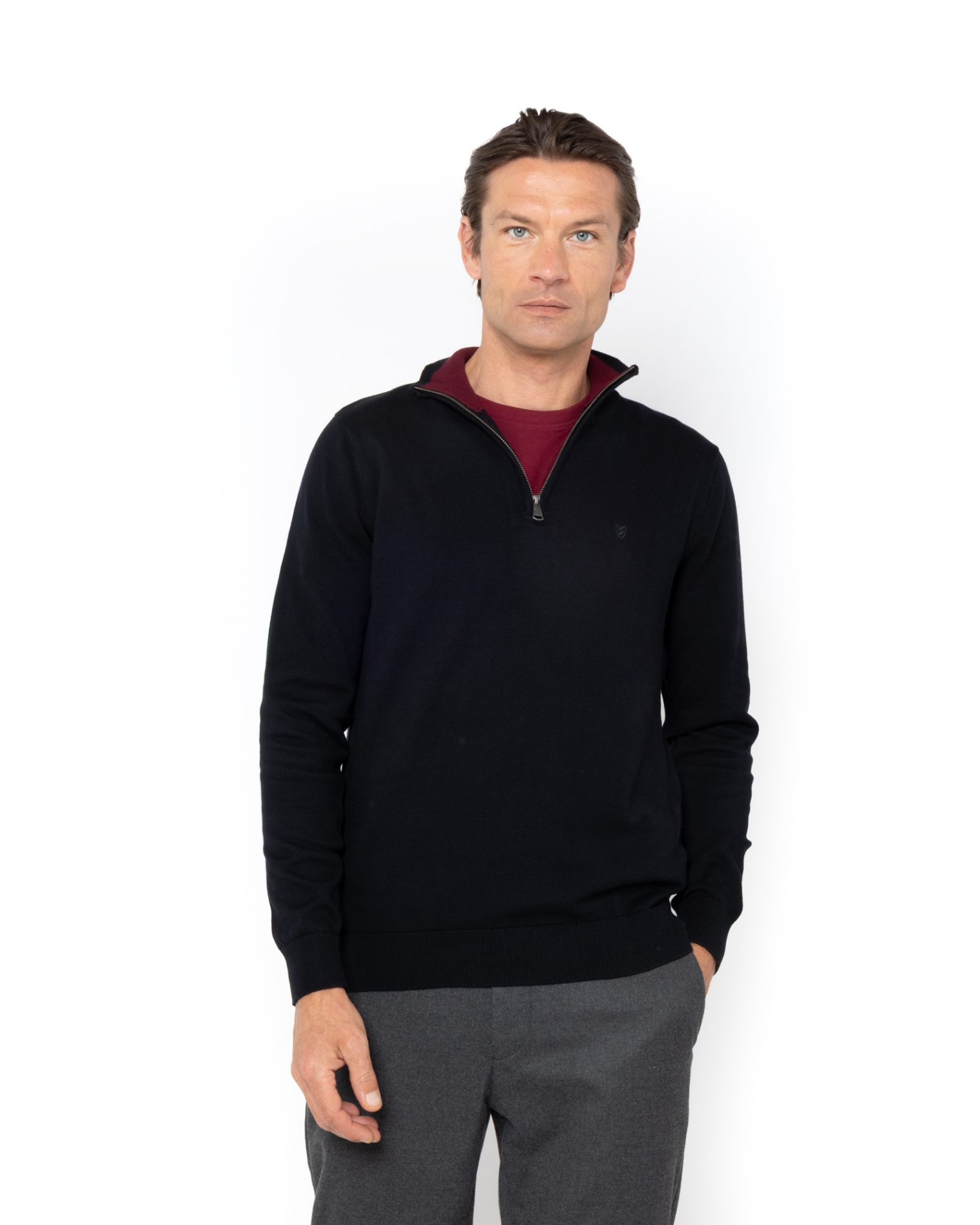 ΑΝΔΡΙΚΟ ΠΛΕΚΤΟ ΒΑΜΒΑΚΕΡΟ HALF-ZIP ΜΑΥΡΟ