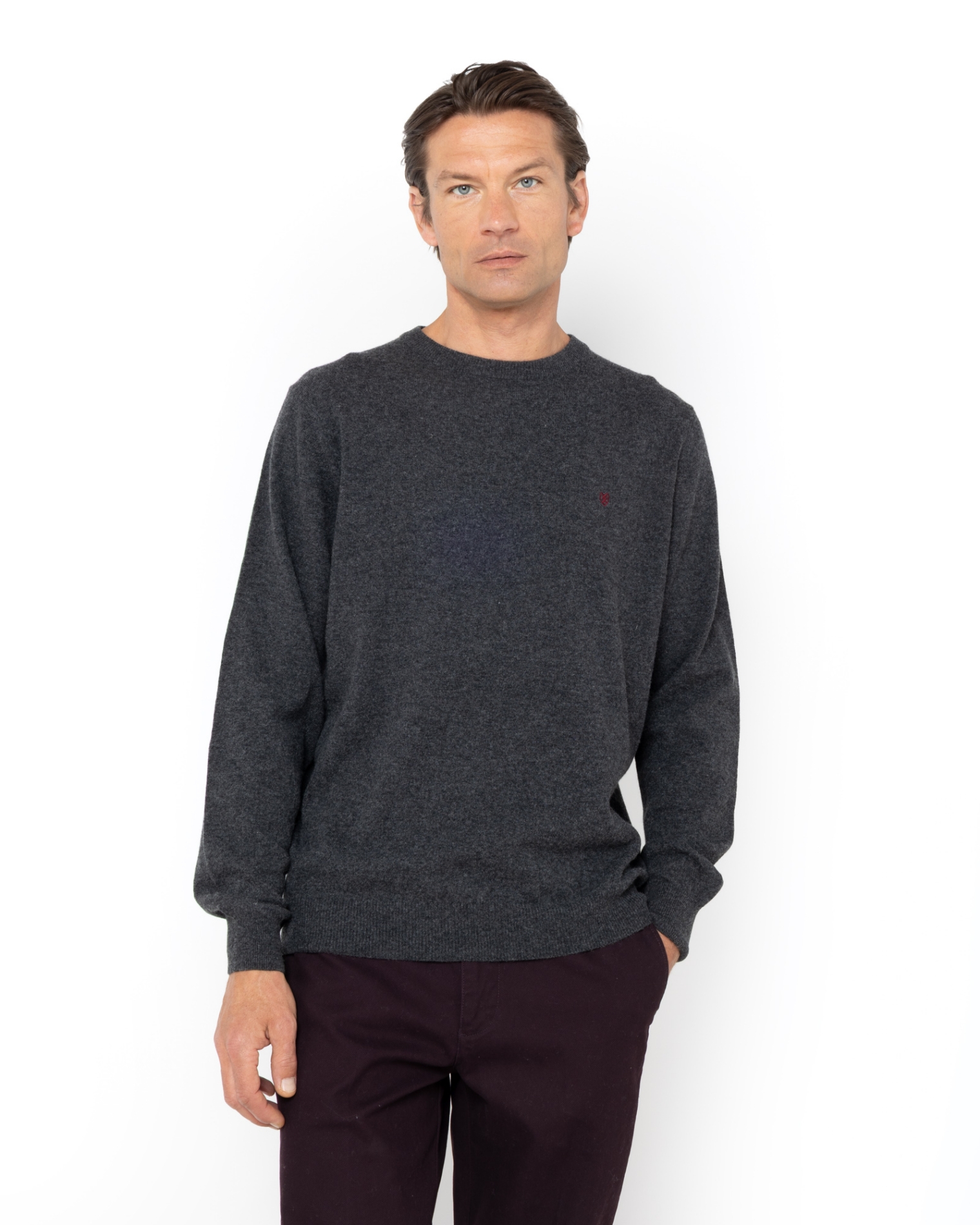 ΑΝΔΡΙΚΟ ΠΛΕΚΤΟ LAMBSWOOL ΛΑΙΜΟΚΟΨΗ REGULAR FIT ΣΚΟΥΡΟ ΓΚΡΙ