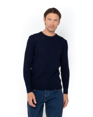 ΑΝΔΡΙΚΟ ΠΛΕΚΤΟ CABLE ΛΑΙΜΟΚΟΨΗ ΣΚΟΥΡΟ ΜΠΛΕ thumb