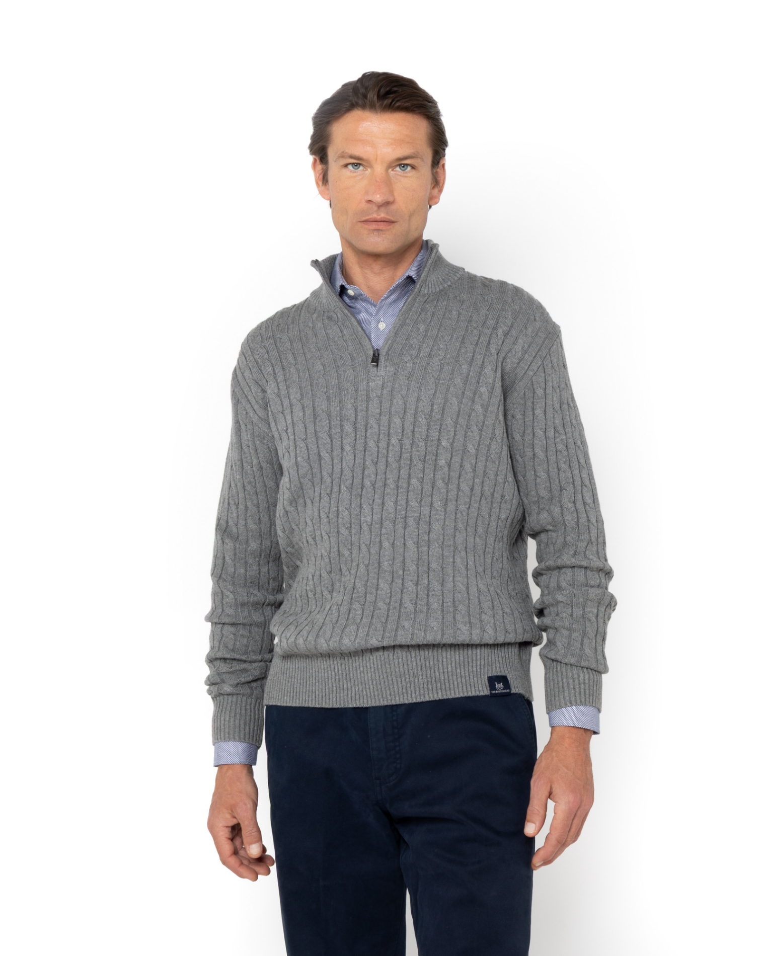 ΑΝΔΡΙΚΟ ΠΛΕΚΤΟ ΒΑΜΒΑΚΕΡΟ HALF-ZIP ΓΚΡΙ