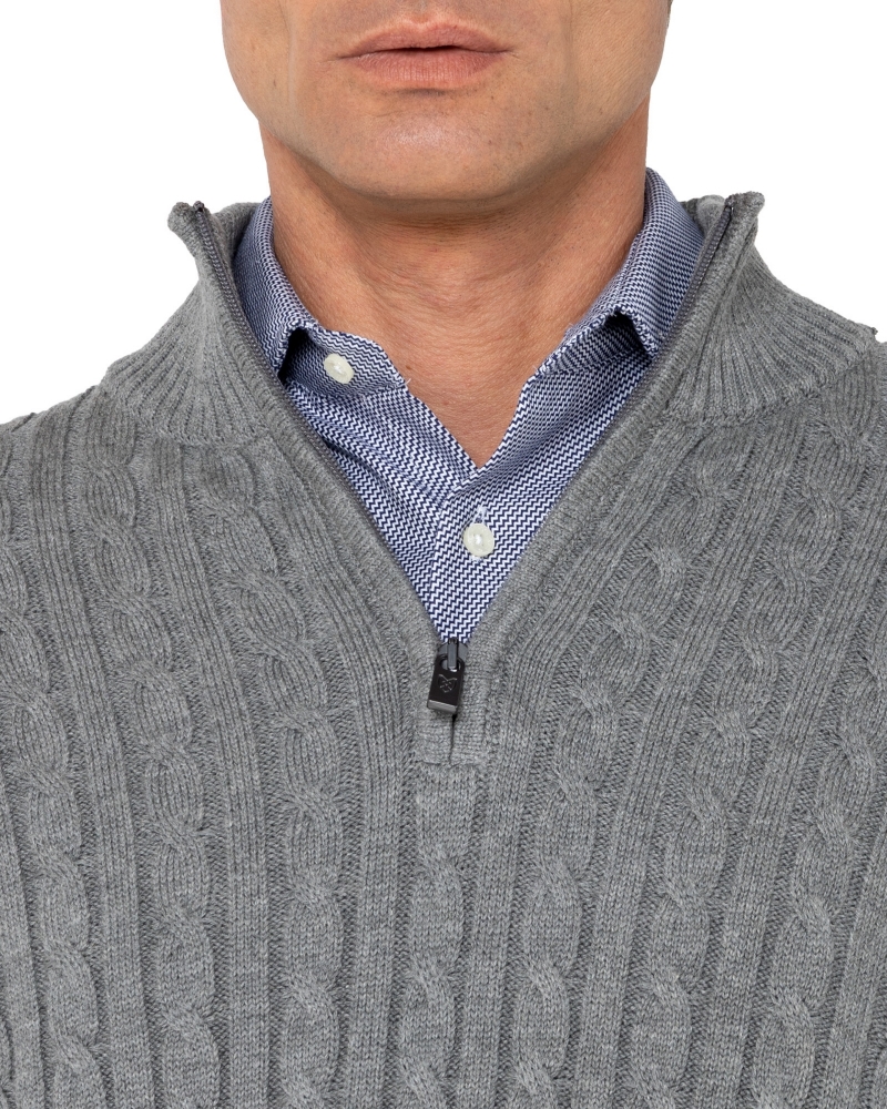 ΑΝΔΡΙΚΟ ΠΛΕΚΤΟ ΒΑΜΒΑΚΕΡΟ HALF-ZIP ΓΚΡΙ