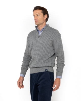 ΑΝΔΡΙΚΟ ΠΛΕΚΤΟ ΒΑΜΒΑΚΕΡΟ HALF-ZIP ΓΚΡΙ thumb