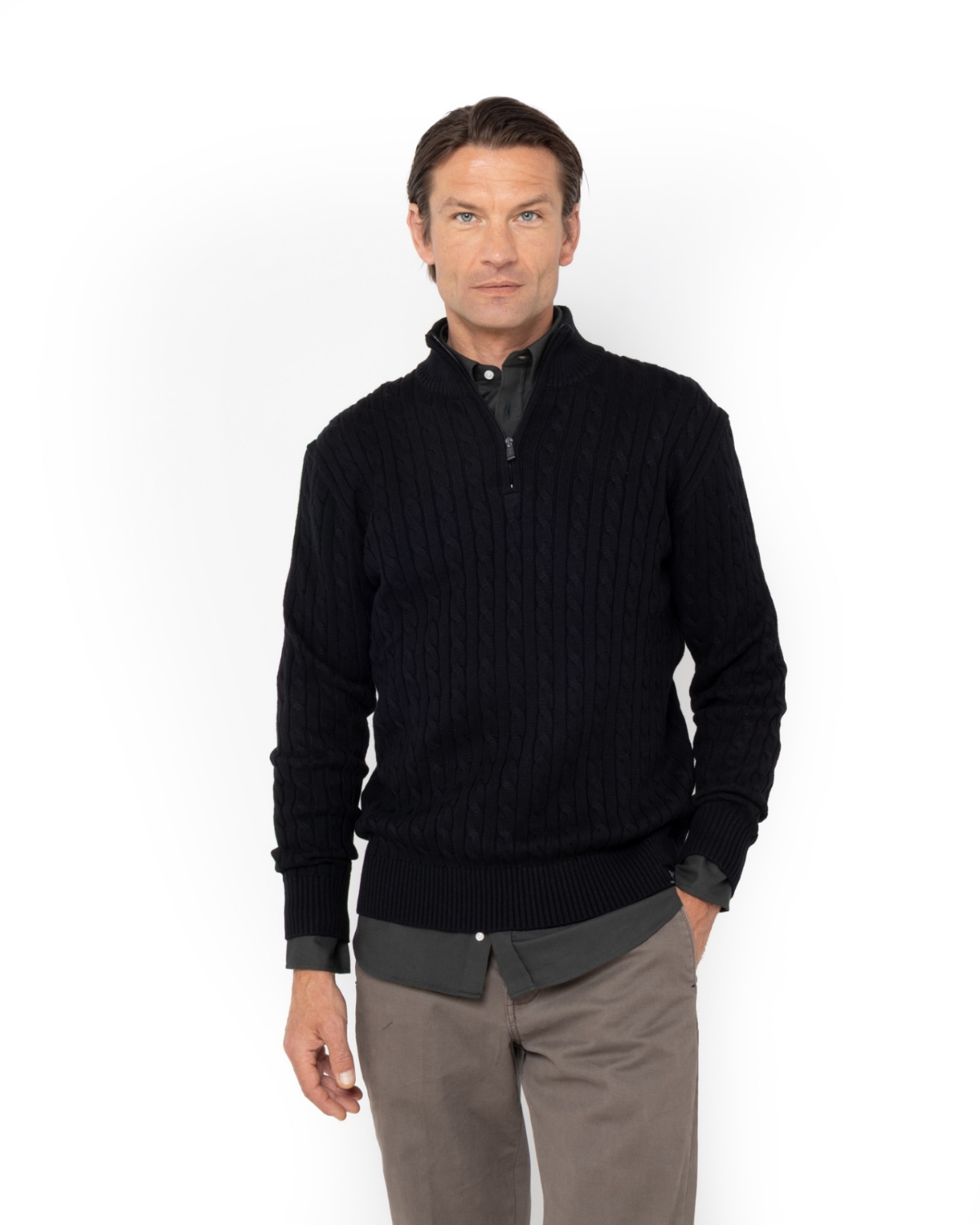 	ΑΝΔΡΙΚΟ ΠΛΕΚΤΟ ΒΑΜΒΑΚΕΡΟ HALF-ZIP ΜΑΥΡΟ