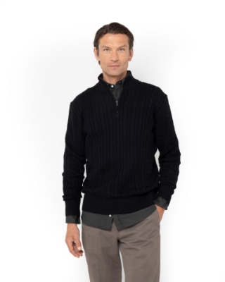 	ΑΝΔΡΙΚΟ ΠΛΕΚΤΟ ΒΑΜΒΑΚΕΡΟ HALF-ZIP ΜΑΥΡΟ thumb