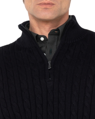 	ΑΝΔΡΙΚΟ ΠΛΕΚΤΟ ΒΑΜΒΑΚΕΡΟ HALF-ZIP ΜΑΥΡΟ thumb