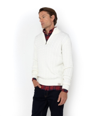 ΑΝΔΡΙΚΟ ΠΛΕΚΤΟ ΒΑΜΒΑΚΕΡΟ HALF-ZIP ΓΚΡΙ ΕΚΡΟΥ thumb