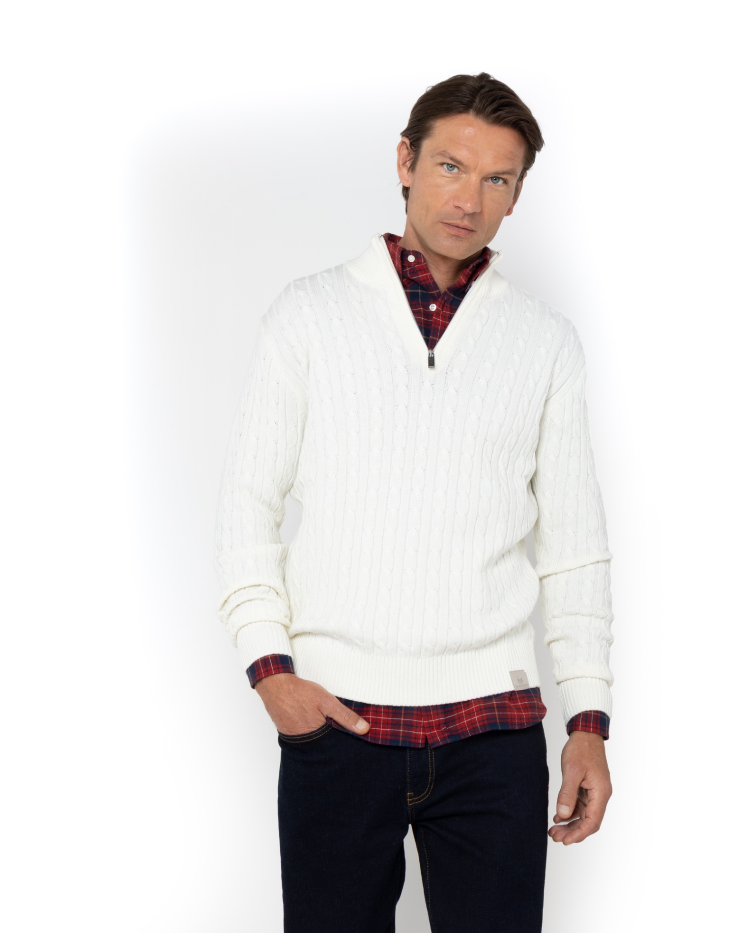 ΑΝΔΡΙΚΟ ΠΛΕΚΤΟ ΒΑΜΒΑΚΕΡΟ HALF-ZIP ΓΚΡΙ ΕΚΡΟΥ