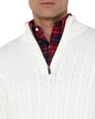 ΑΝΔΡΙΚΟ ΠΛΕΚΤΟ ΒΑΜΒΑΚΕΡΟ HALF-ZIP ΓΚΡΙ ΕΚΡΟΥ thumb