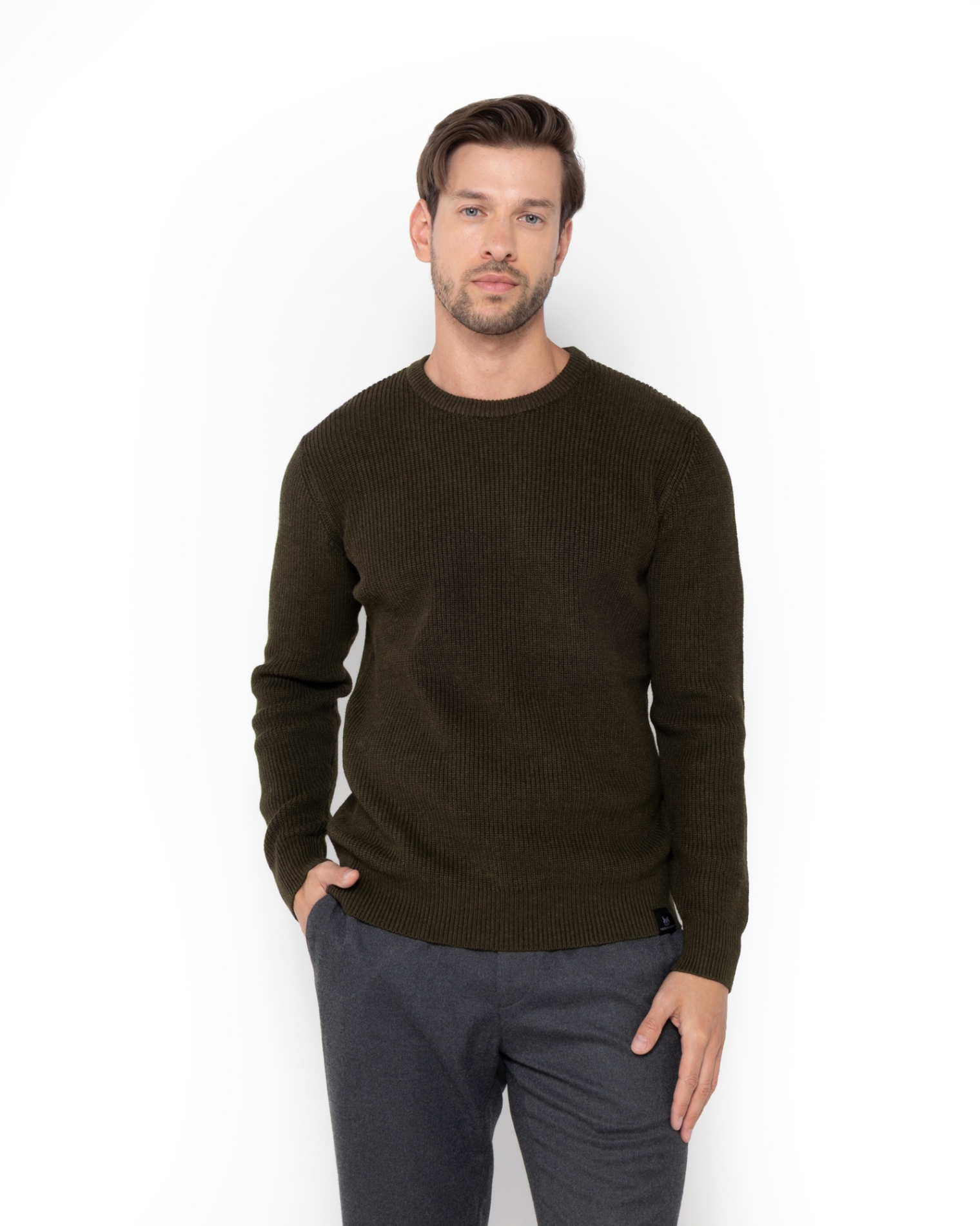 ΑΝΔΡΙΚΟ ΠΛΕΚΤΟ ΛΑΙΜΟΚΟΨΗ REGULAR FIT ΣΚΟΥΡΟ ΠΡΑΣΙΝΟ