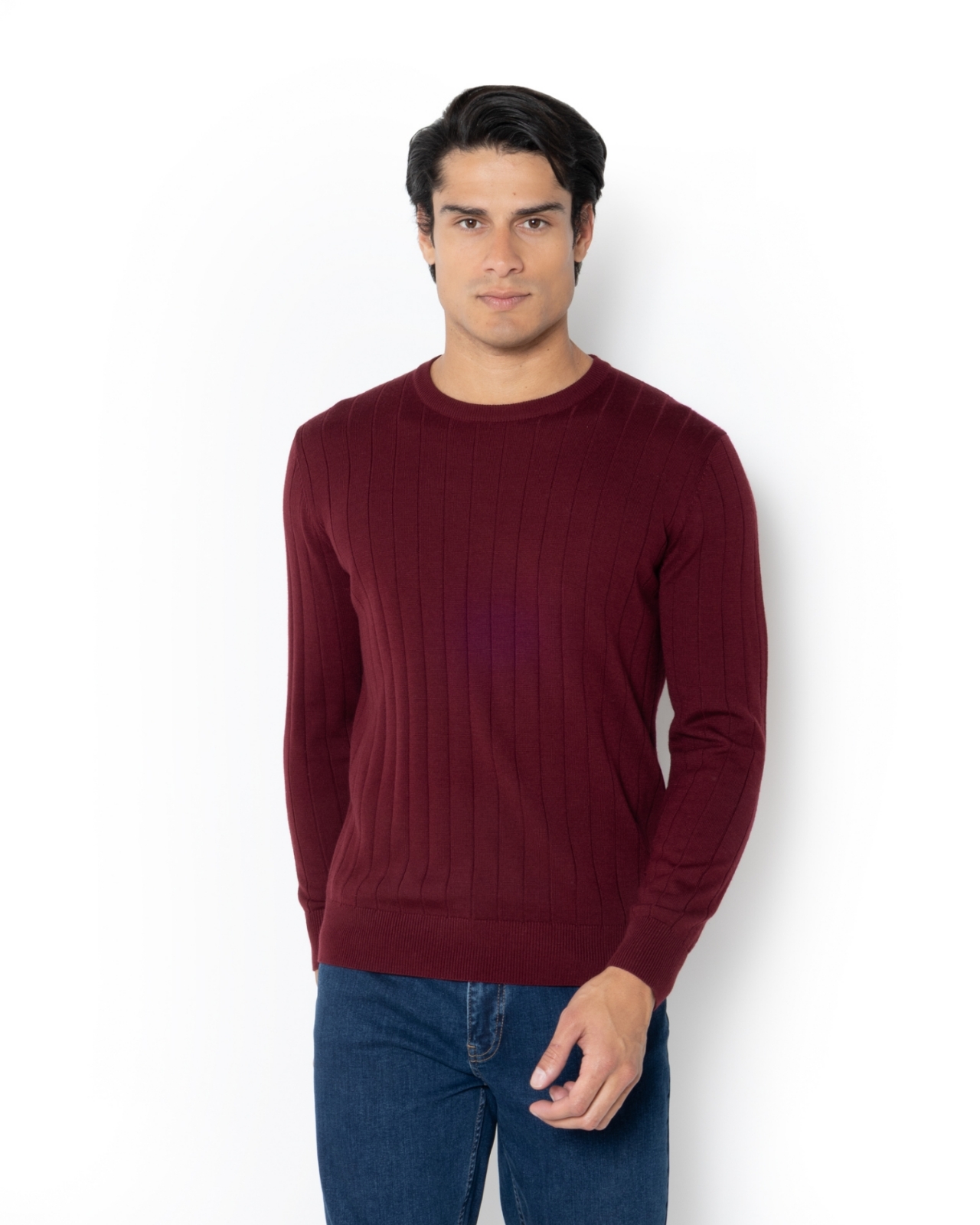 ΠΛΕΚΤΟ MERINO ΛΑΙΜΟΚΟΨΗ REGULAR FIT ΜΠΟΡΝΤΟ