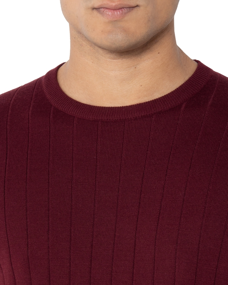 ΠΛΕΚΤΟ MERINO ΛΑΙΜΟΚΟΨΗ REGULAR FIT ΜΠΟΡΝΤΟ