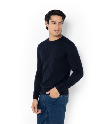 	ΠΛΕΚΤΟ MERINO ΛΑΙΜΟΚΟΨΗ REGULAR FIT ΜΠΛΕ thumb