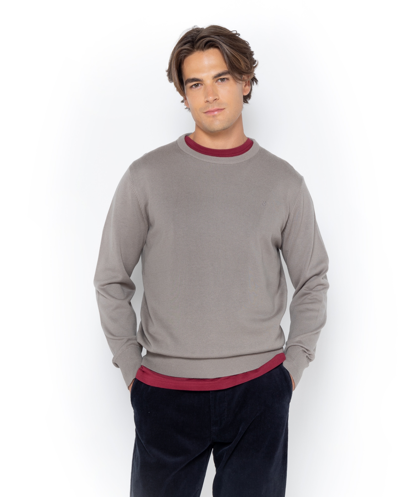 ΠΛΕΚΤΟ ΛΑΙΜΟΚΟΨΗ REGULAR FIT ΓΚΡΙ