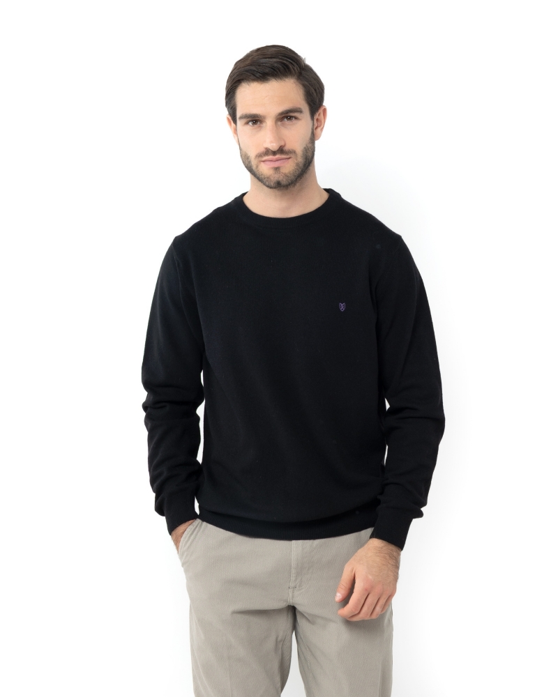 ΜΑΥΡΟ ΠΛΕΚΤΟ LAMBSWOOL ΛΑΙΜΟΚΟΨΗ REGULAR FIT