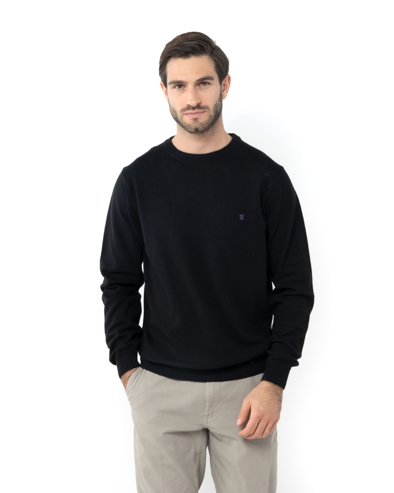 ΜΑΥΡΟ ΠΛΕΚΤΟ LAMBSWOOL ΛΑΙΜΟΚΟΨΗ REGULAR FIT