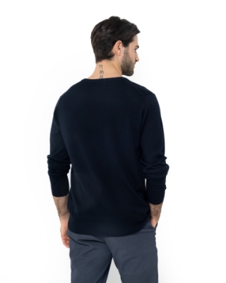 ΣΚΟΥΡΟ ΜΠΛΕ ΠΛΕΚΤΟ MERINO V-ΛΑΙΜΟΚΟΨΗ REGULAR FIT thumb