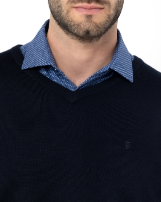 ΣΚΟΥΡΟ ΜΠΛΕ ΠΛΕΚΤΟ MERINO V-ΛΑΙΜΟΚΟΨΗ REGULAR FIT thumb
