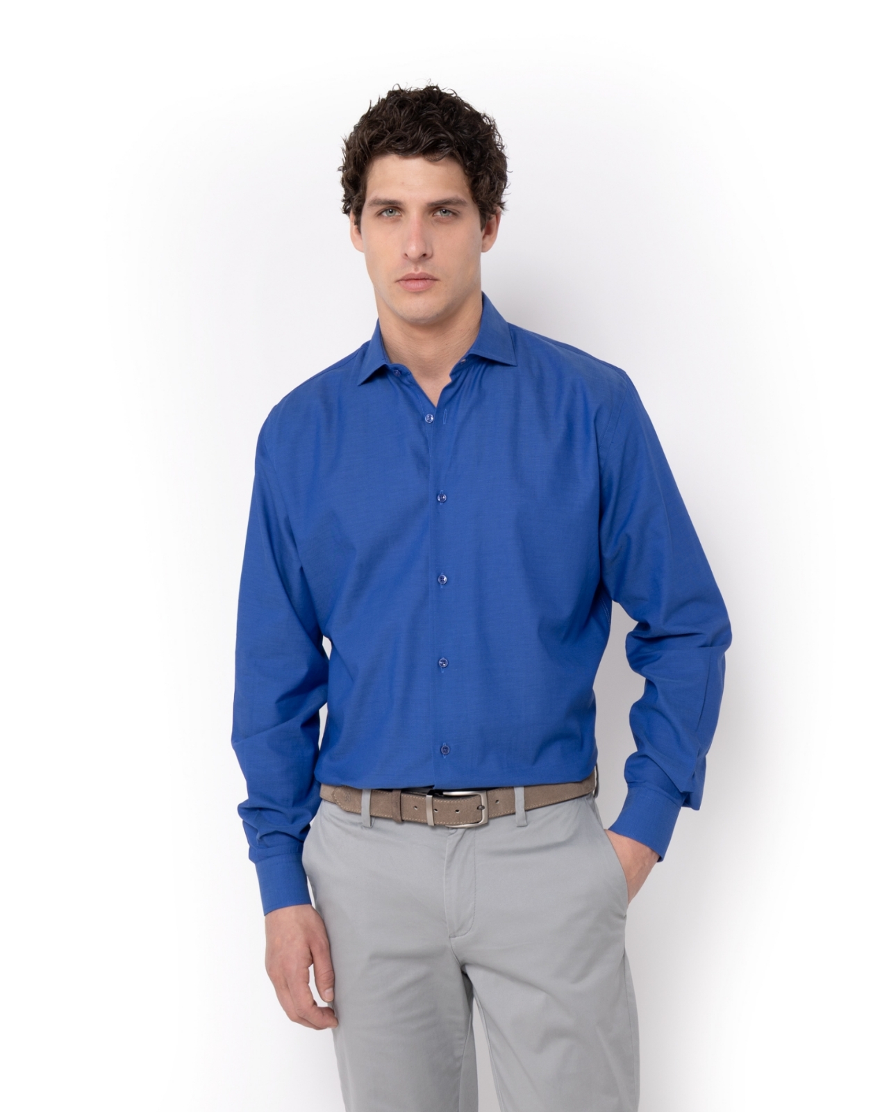 ΠΟΥΚΑΜΙΣΟ DOBBY ΜΠΛΕ CUSTOM FIT