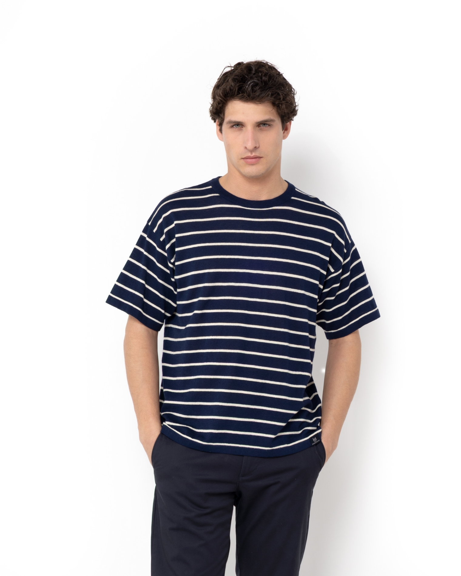 ΑΝΔΡΙΚΟ T-SHIRT ΠΛΕΚΤΟ ΡΙΓΕΣ ΜΠΛΕ