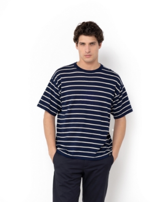 ΑΝΔΡΙΚΟ T-SHIRT ΠΛΕΚΤΟ ΡΙΓΕΣ ΜΠΛΕ thumb