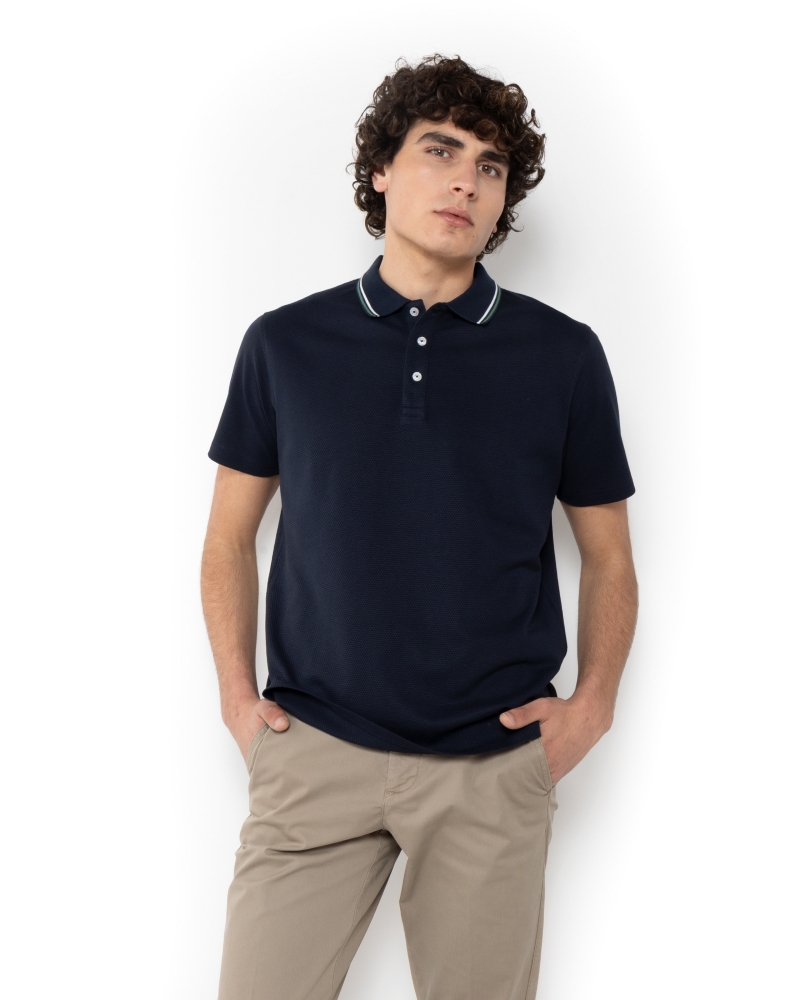 ΜΠΛΟΥΖΑ POLO PIQUE WAFFLE ΜΠΛΕ