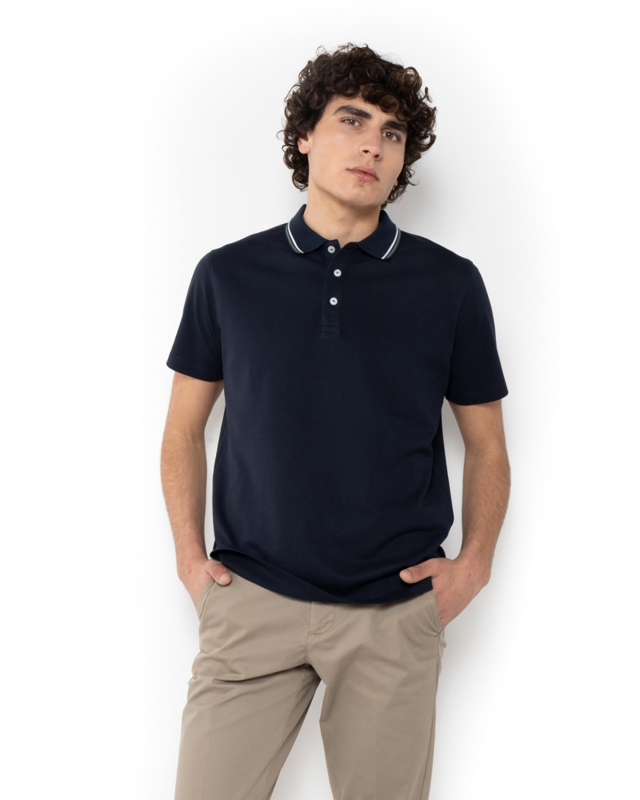 ΜΠΛΟΥΖΑ POLO PIQUE WAFFLE ΜΠΛΕ