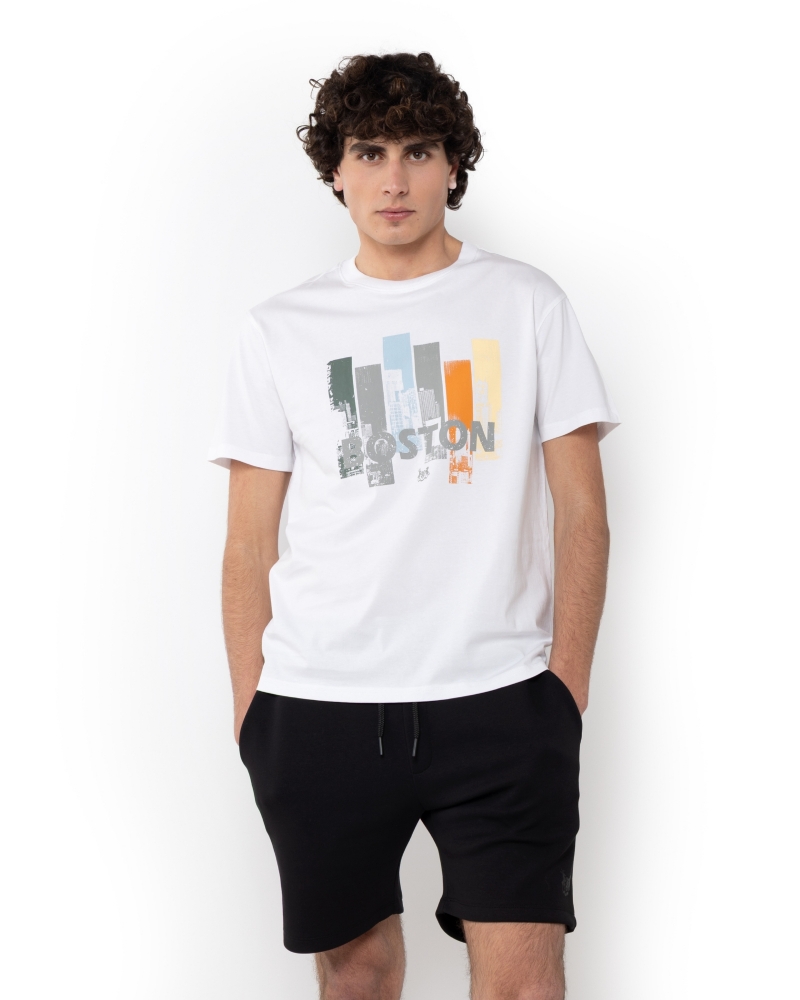 ΑΝΔΡΙΚΟ T-SHIRT BOSTON PRINT ΛΕΥΚΟ