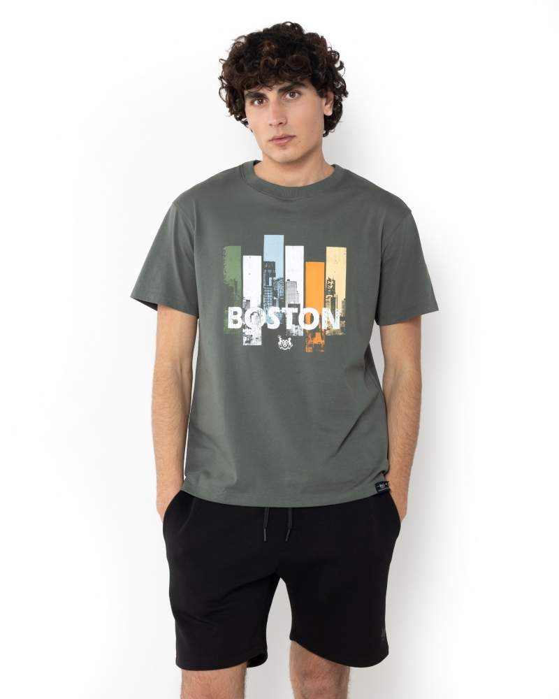 ΑΝΔΡΙΚΟ T-SHIRT BOSTON PRINT ΠΡΑΣΙΝΟ
