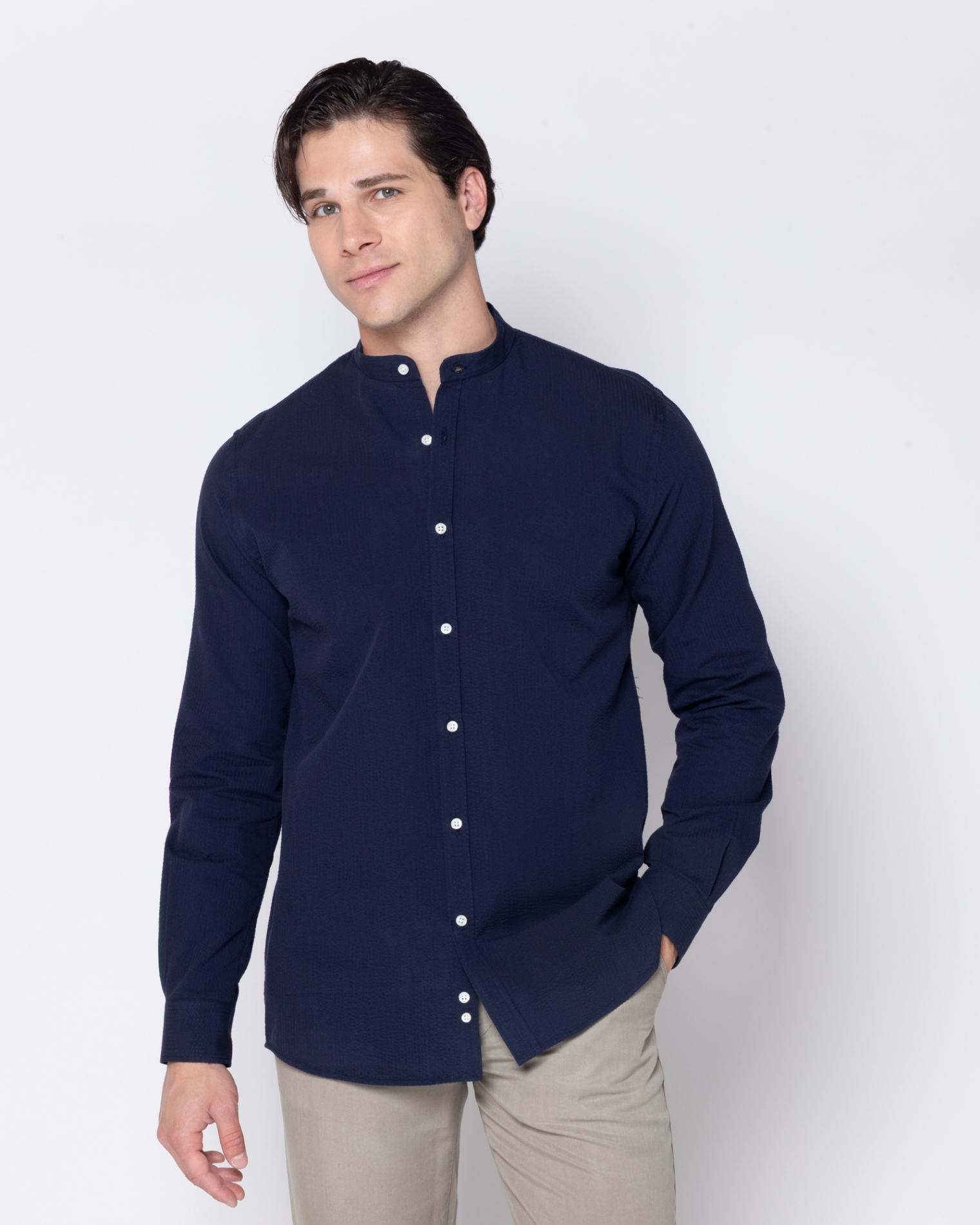 ΠΟΥΚΑΜΙΣΟ ΜΠΛΕ SEERSUCKER CUSTOM FIT