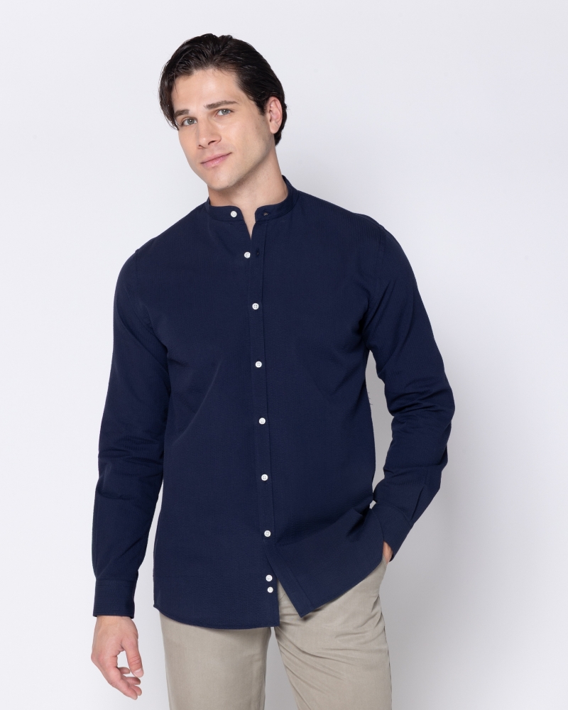 ΠΟΥΚΑΜΙΣΟ ΜΠΛΕ SEERSUCKER CUSTOM FIT