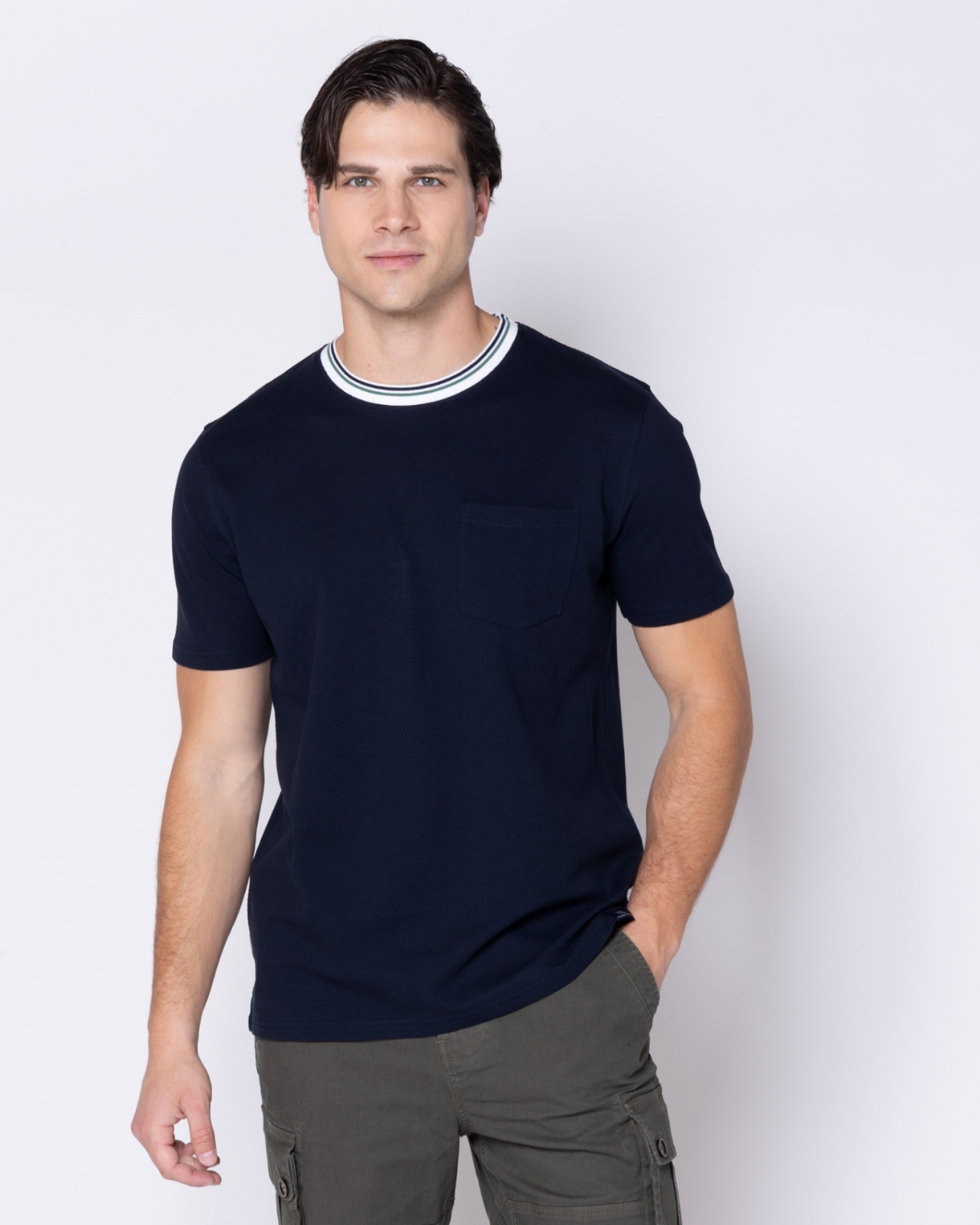 ΜΠΛΕ ΜΠΛΟΥΖΑ T-SHIRT PIQUE WAFFLE