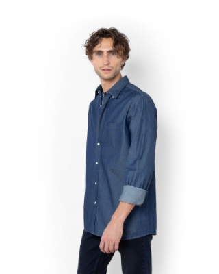Ανδρικό πουκάμισο denim The Bostonians σε μπλε, μεγάλα μεγέθη, πλάγια όψη thumb