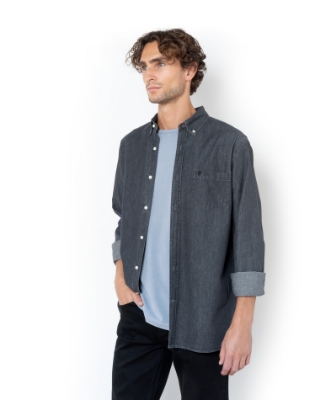 Ανδρικό πουκάμισο denim The Bostonians σε μαύρο, πλάγια όψη thumb