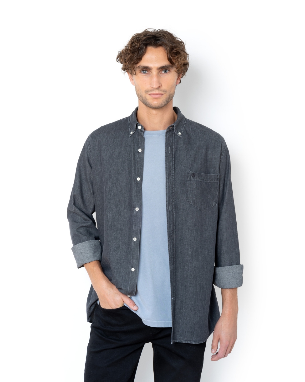 Ανδρικό πουκάμισο denim The Bostonians σε μαύρο, μπροστινή όψη