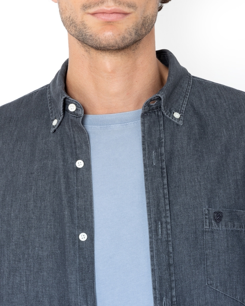 Ανδρικό πουκάμισο denim The Bostonians σε μαύρο, λεπτομέρεια