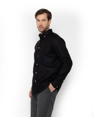 Ανδρικό πουκάμισο twill The Bostonians σε μαύρο, πλάγια όψη thumb