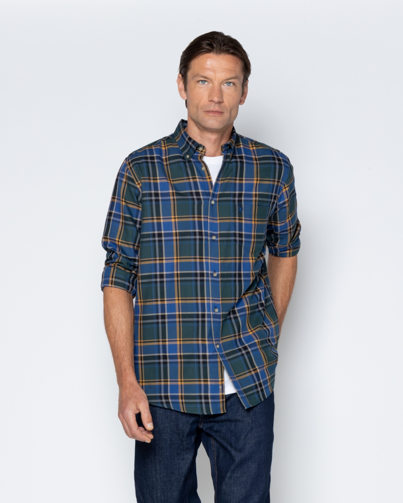 Ανδρικό καρό πουκάμισο twill The Bostonians σε πράσινο, μπροστινή όψη