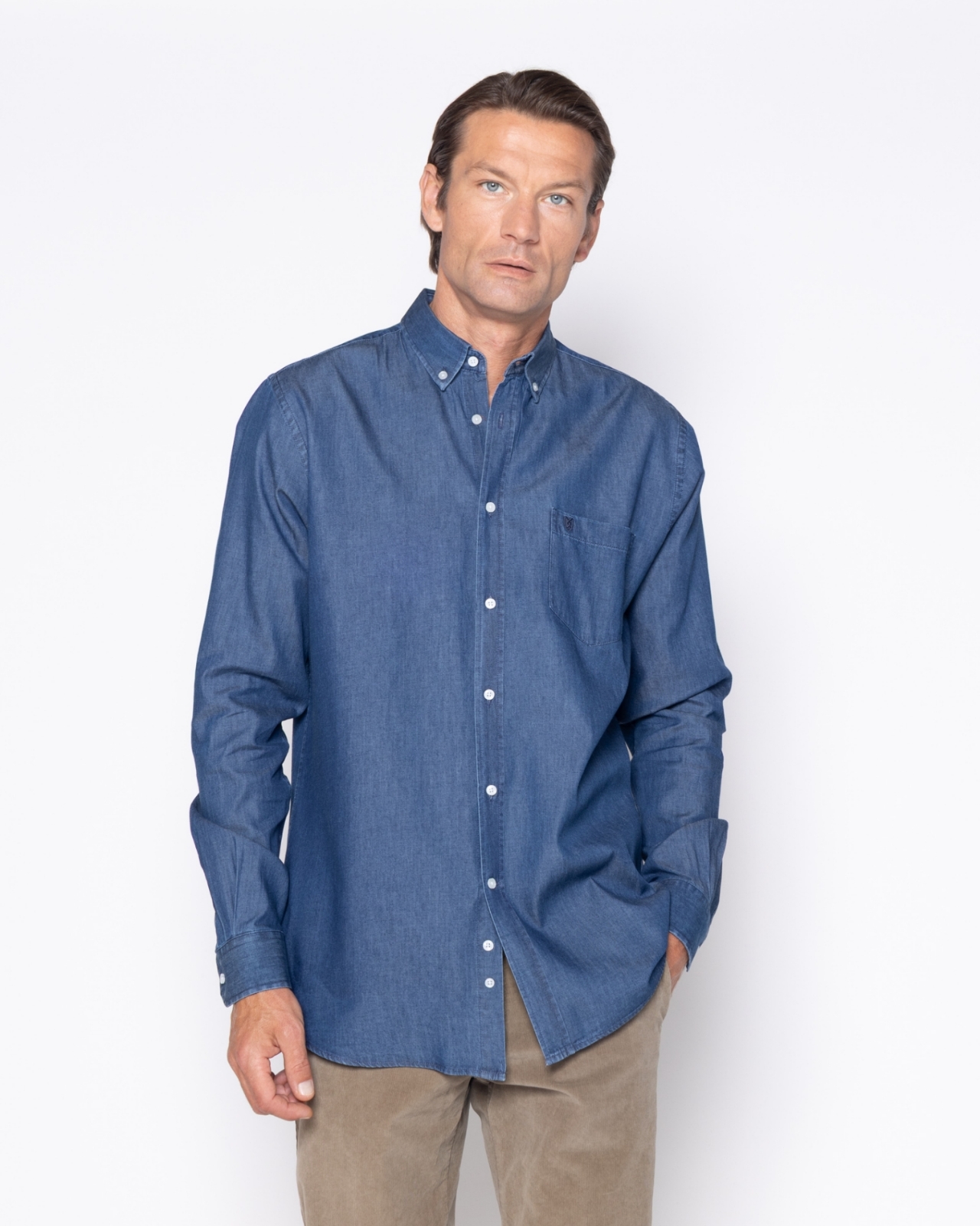 Ανδρικό πουκάμισο denim The Bostonians σε μπλε, μεγάλα μεγέθη, μπροστινή όψη