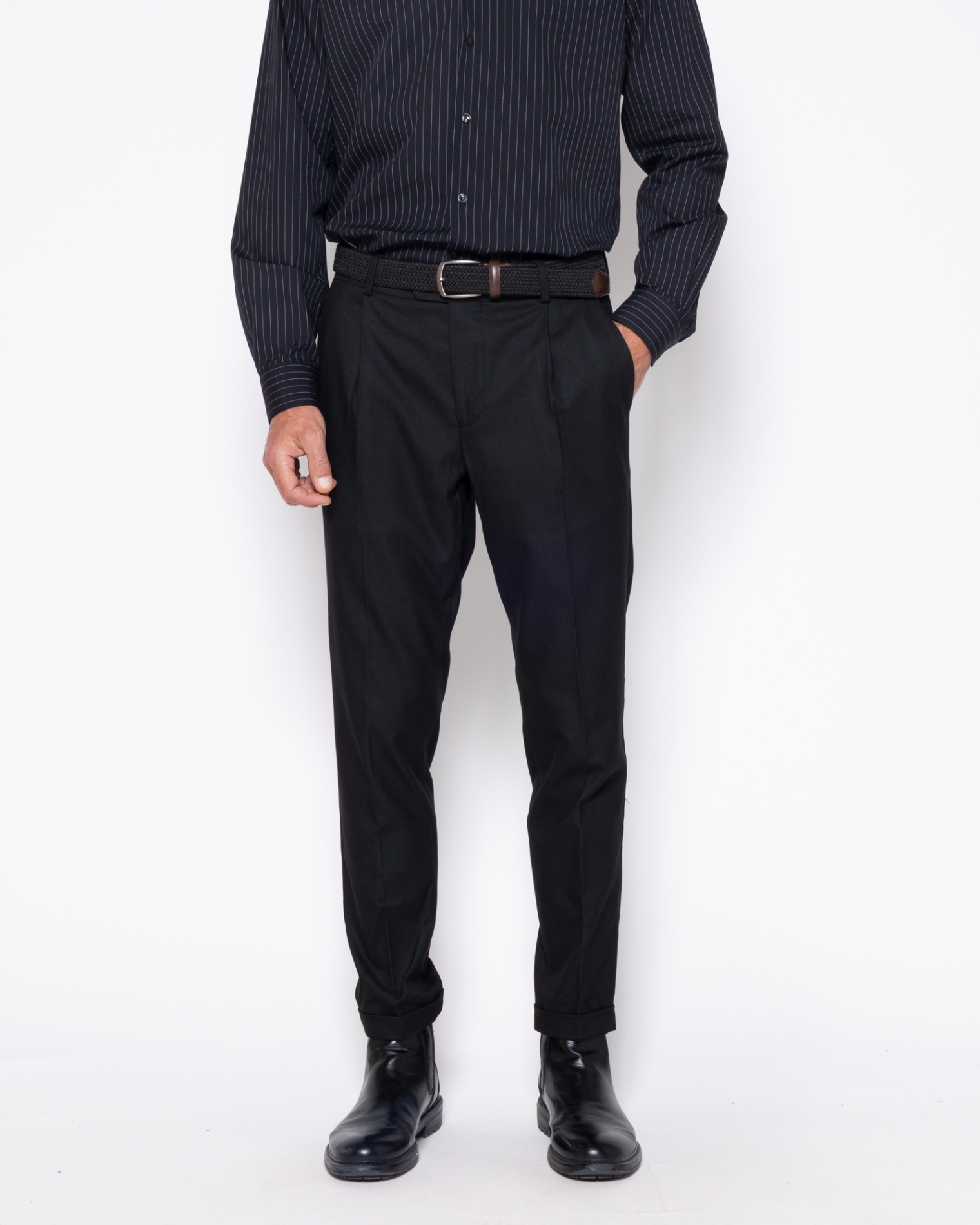 Ανδρικό παντελόνι chino twill The Bostonians σε μαύρο, μπροστινή όψη